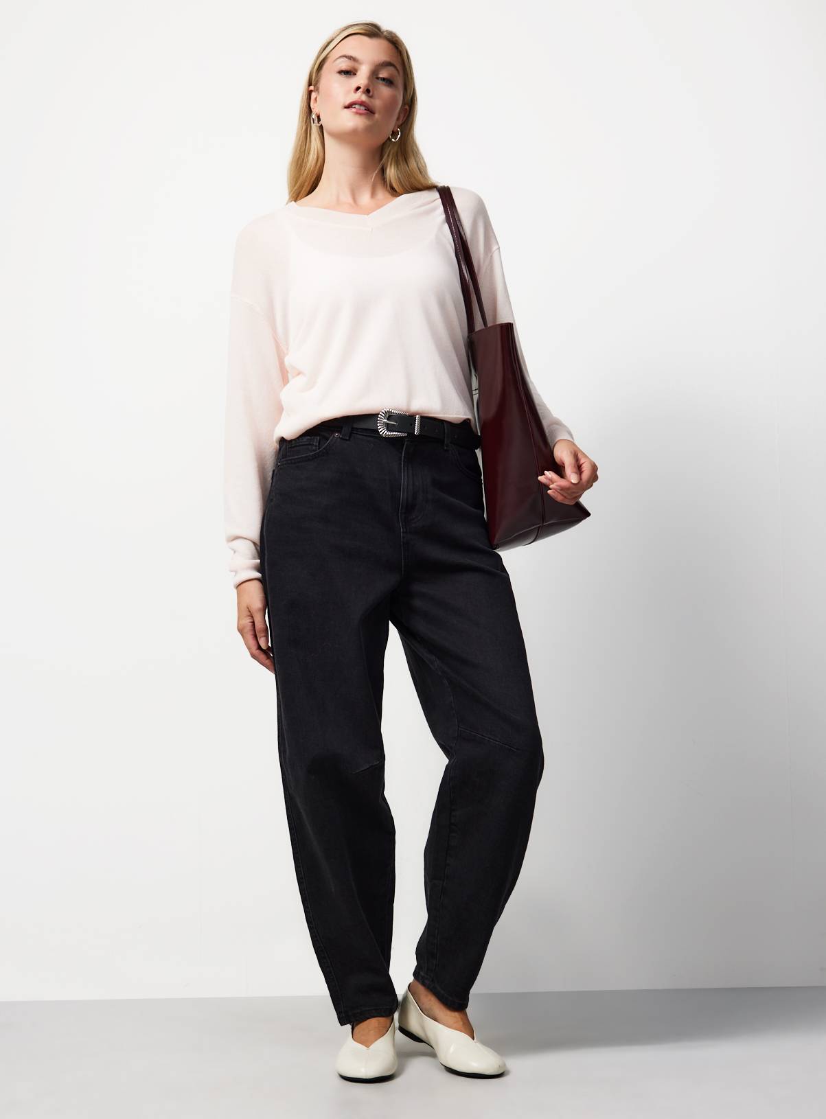 Sheer V-Neck Knitted Jumper S - Image 2